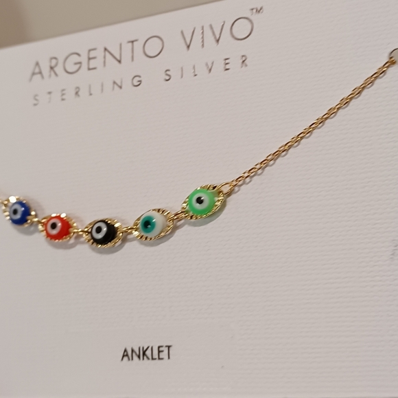 ARGENTO VIVO STERLING SILVER GOLD PLATED EVIL EYE PROTECTION COLOR BEADS ANKLET - Picture 10 of 14